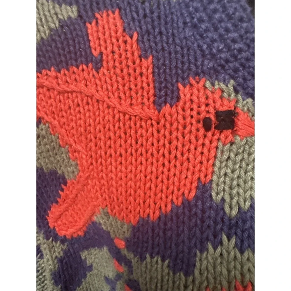 Vintage ORVIS Cardinal Cardigan Ramie Knit Christmas Sweater Blue Red Green M - Picture 3 of 13